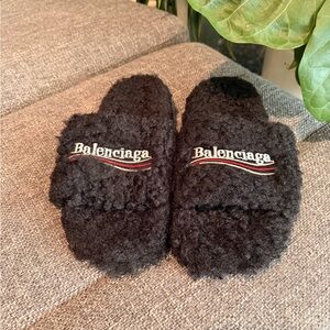 Balenciaga Black Textured Slides